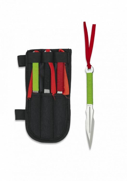 Set de tres cuchillos lanzadores en verde, rojo y negro de Albain...