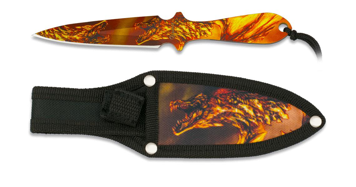 Cuchillo lanzador grabado 3D de dragón con longitud total de 16,9...