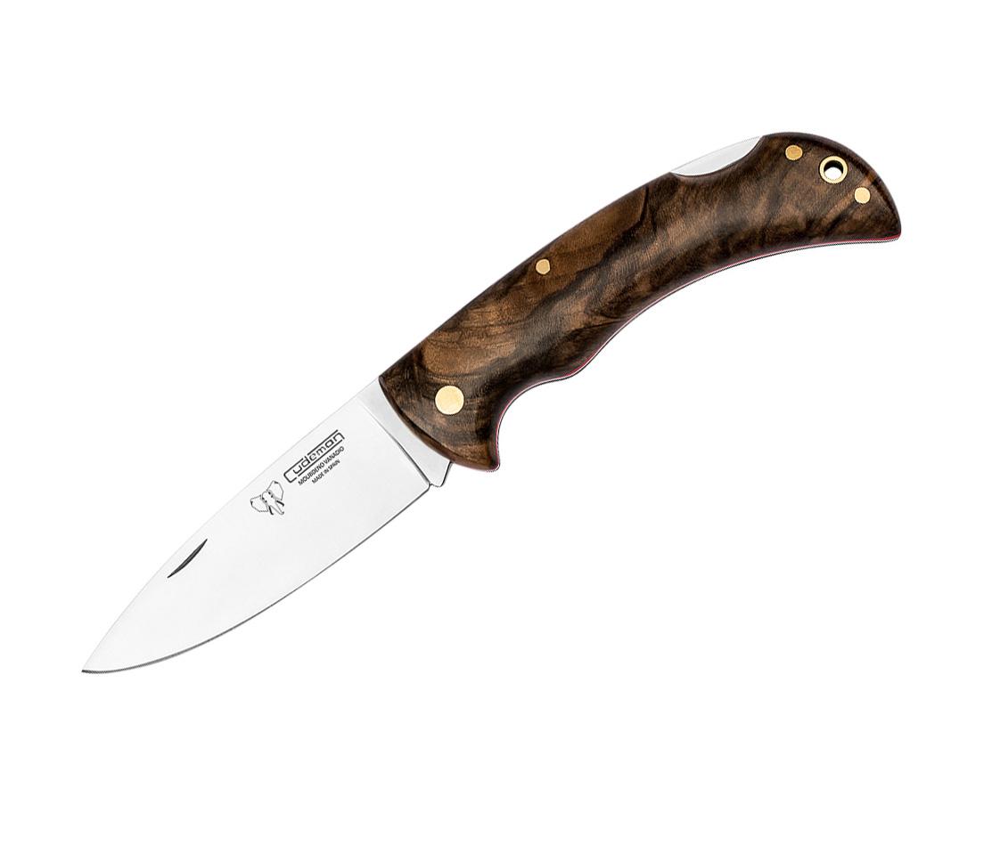 Navaja de caza Cudeman. Mango en madera de nogal pulido. Funda de cuero