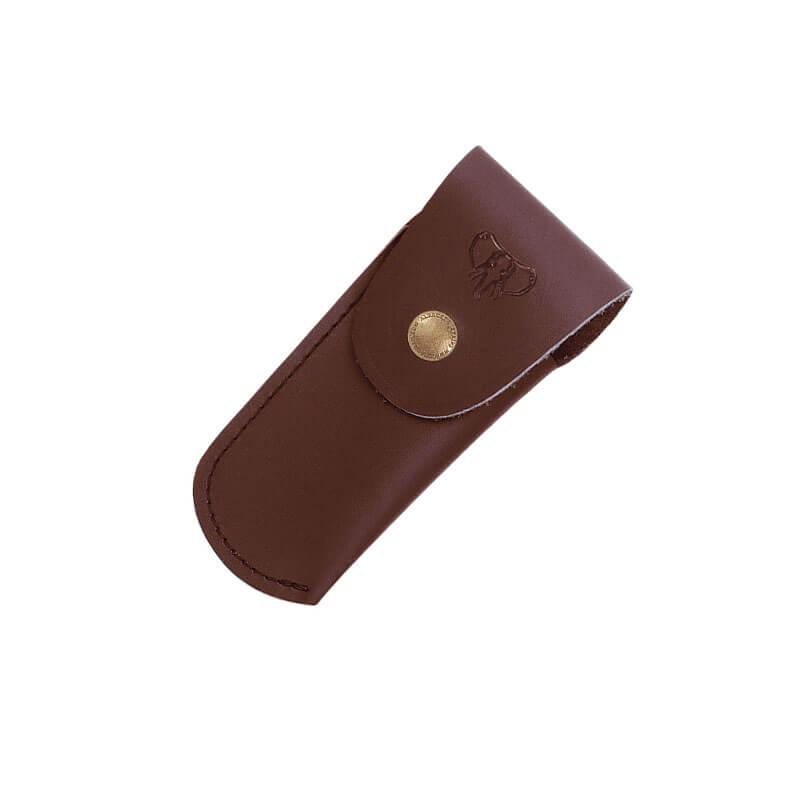 Canivete de bolso Cudeman. Manga de resistência vermelha. 8 cm. Bainha de couro.