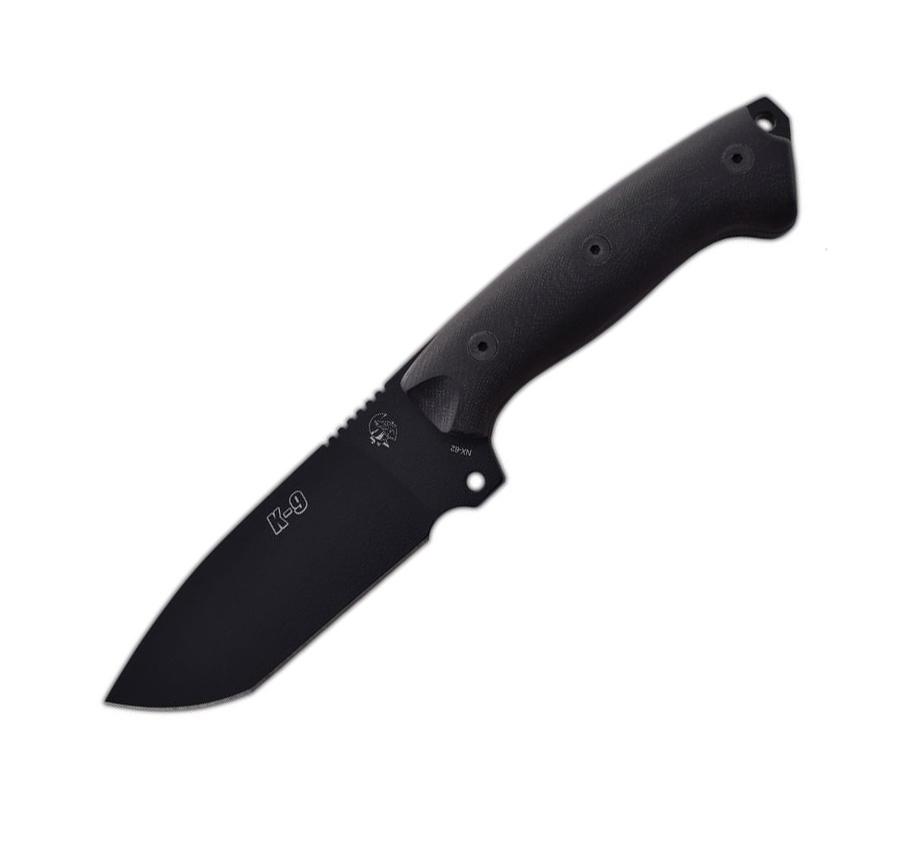 JV K9 cuchillo táctico lacado negro con mango de G10 y funda kyde...
