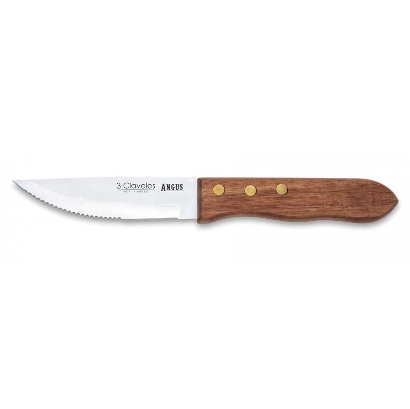 Cuchillo chuletero con hoja mixta de 12 cm y mango de madera de fresno