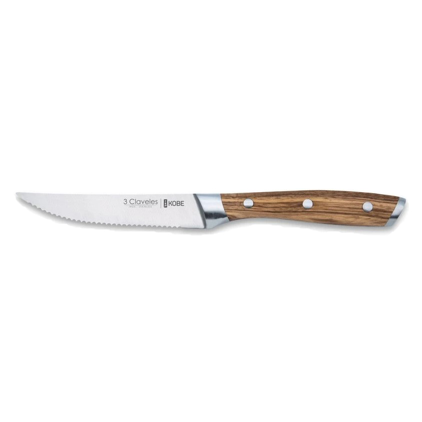 Cuchillo chuletero con hoja dentada de 11.5 cm y mango de madera de castaño