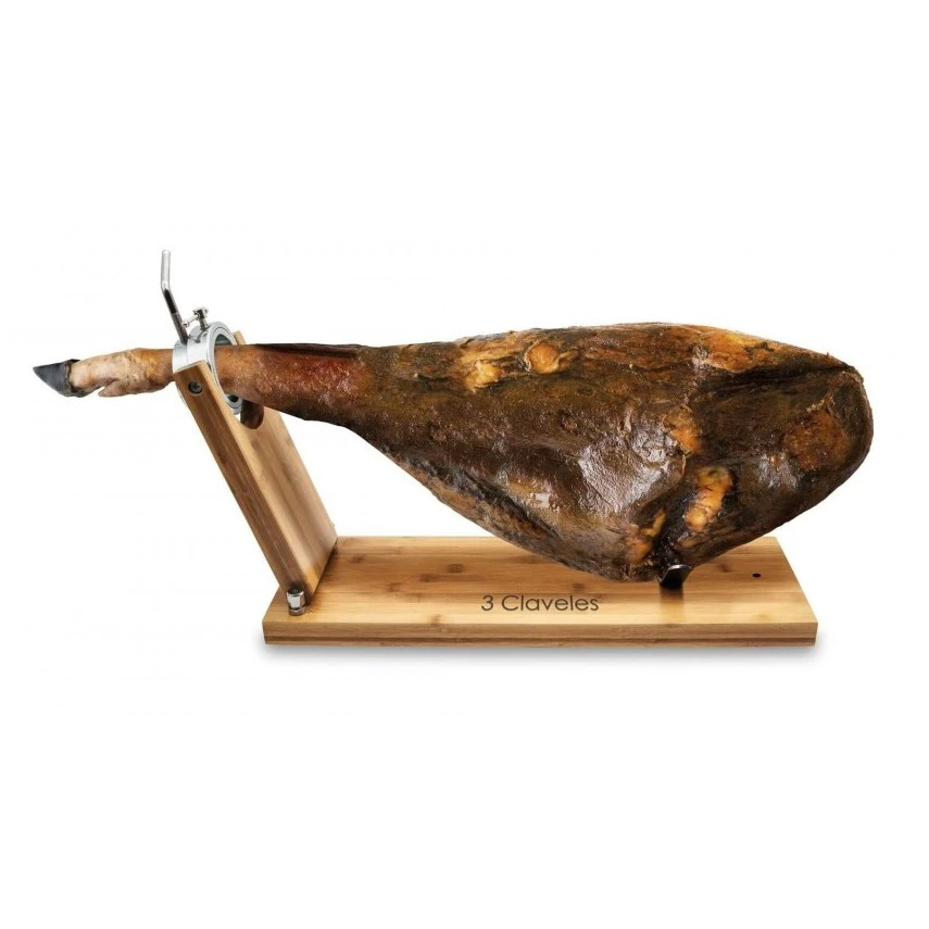 Soporte jamonero giratorio plegable de madera de bambú