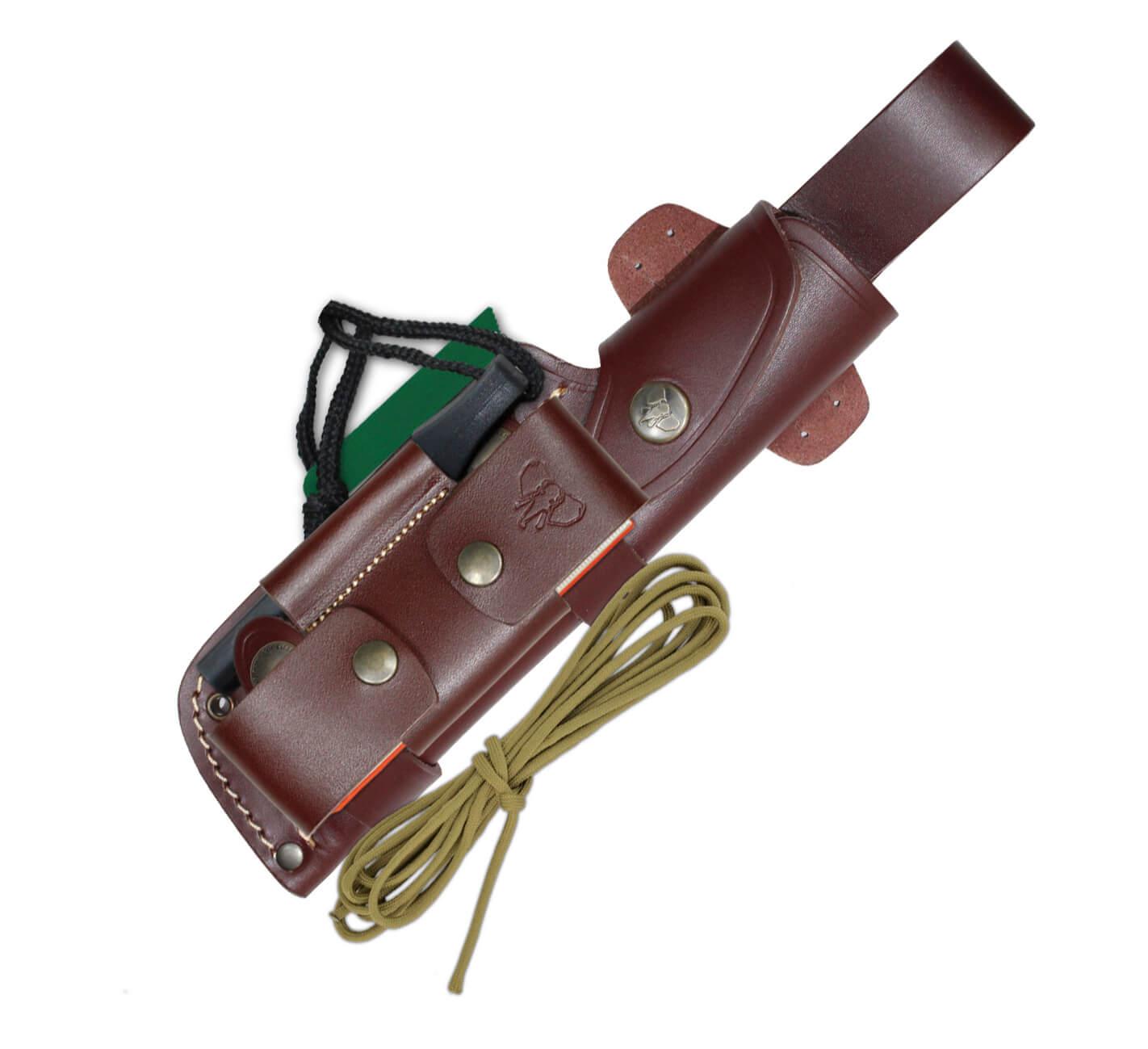 Cuchillo MT5 Cudeman. Mango micarta canvas. Acero böhler N-695. Funda de cuero con  kit completo