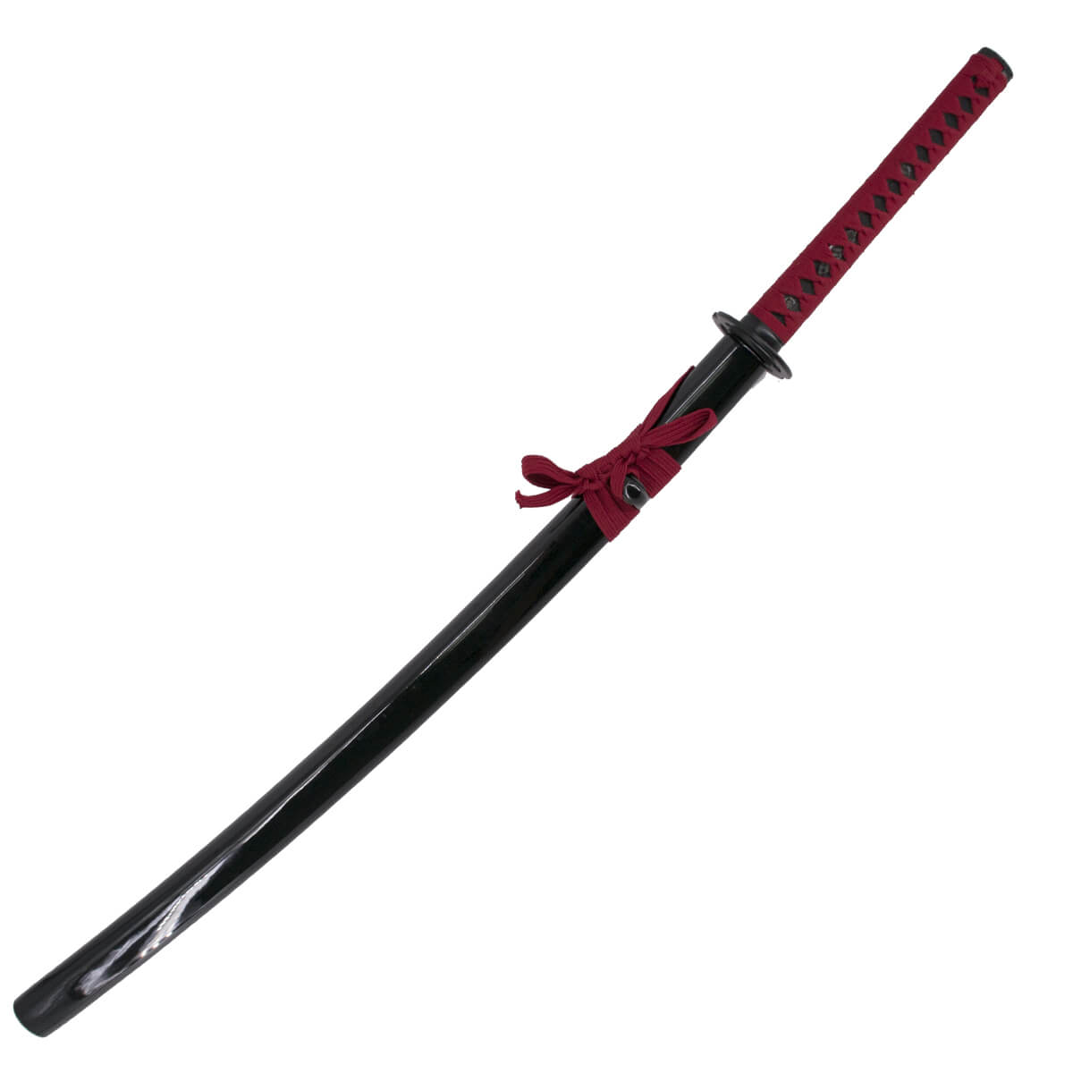 Katana fonctionnel avec lame en acier au carbone rouge et fourreau noir
