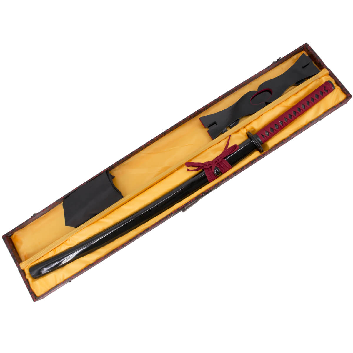 Katana fonctionnel avec lame en acier au carbone rouge et fourreau noir