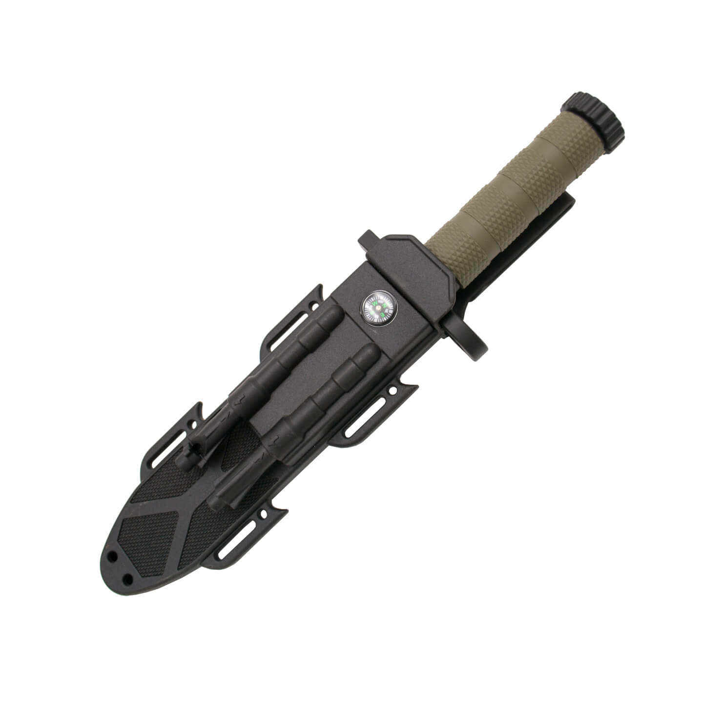 Cuchillo de supervivencia con mango de fibra verde y hoja negra de 19 cm 11113GN