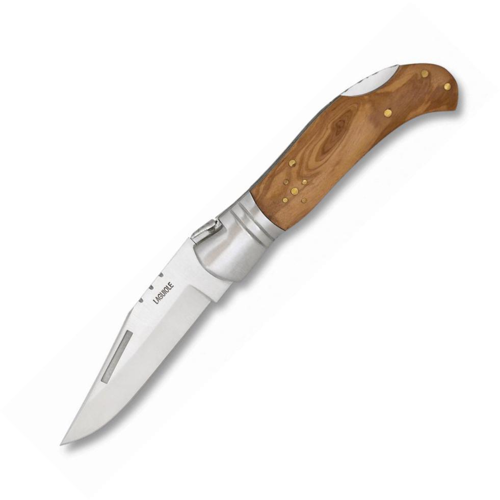 Navaja de caza Laguiole Albainox con mango de olivo, bloqueo tras...