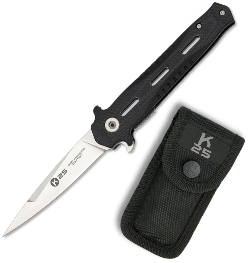 Navaja táctica K25, Hoja de un sólo filo de 8,50 cm y mango de G-...