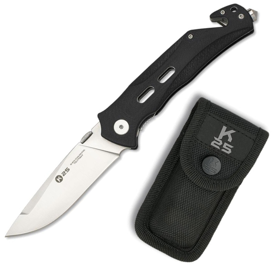 Navaja táctica K25, hoja de 9.00 cm y mango de G-10 negro