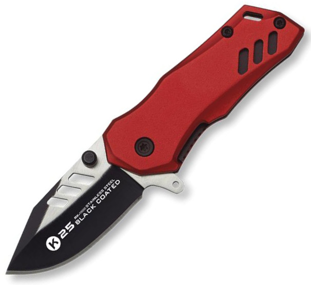 Navaja táctica K-25 con mango de aluminio rojo, clip y hoja de 5 ...
