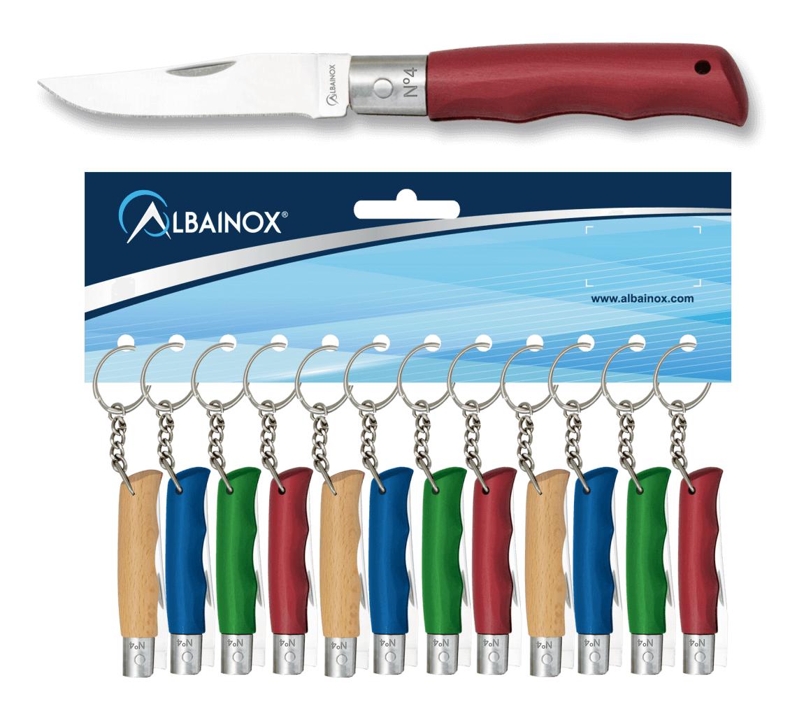 Blister de 12 couteaux de poche en quatre couleurs, manche en boi...