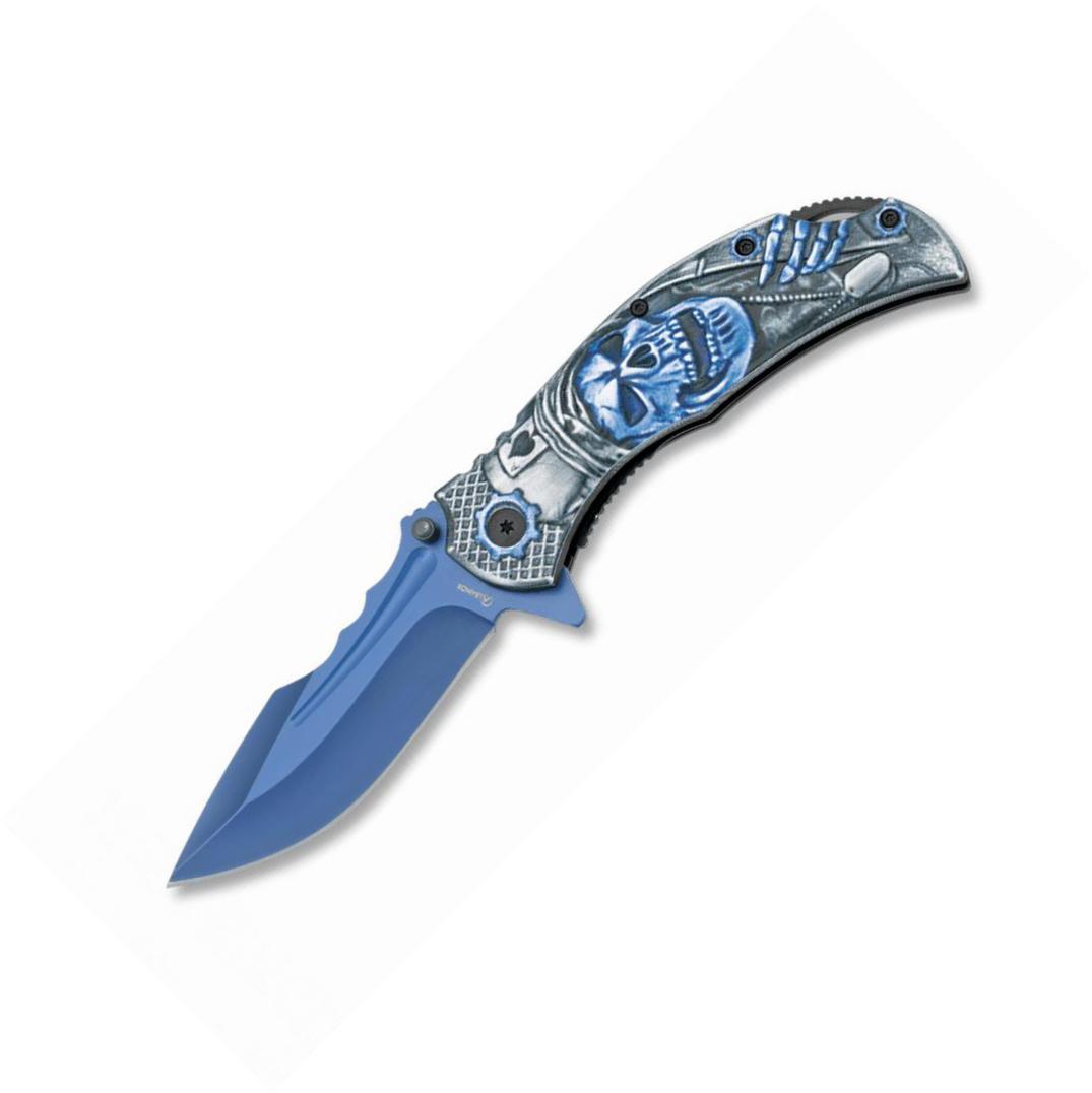 Couteau tête de mort Albainox 3D Blue et lame de 9 cm