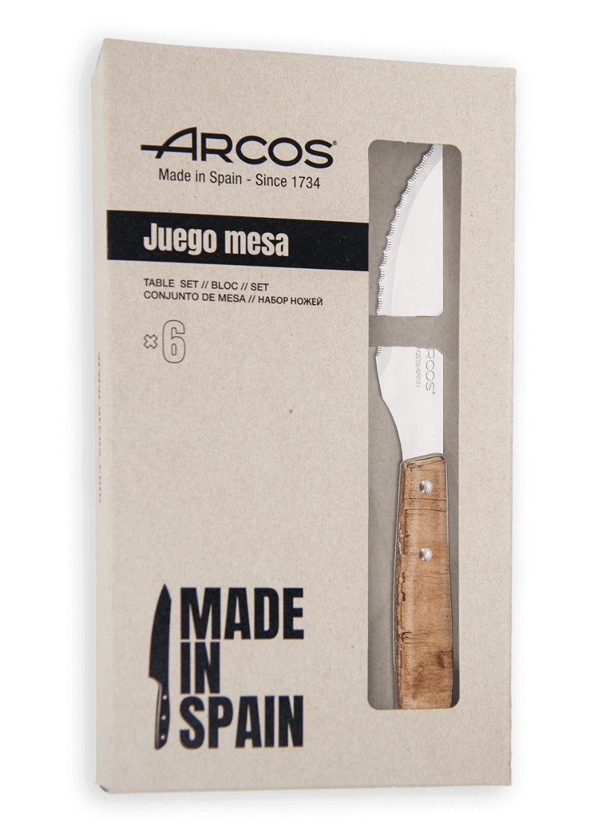 Set de 6 cuchillos chuleteros de madera de chopo comprimida Arcos