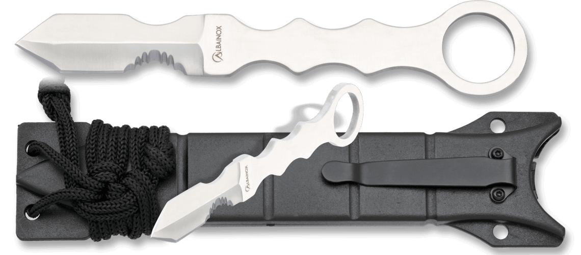 Cuchillo lanzador de acero con hoja de un filo serrada y longitud...