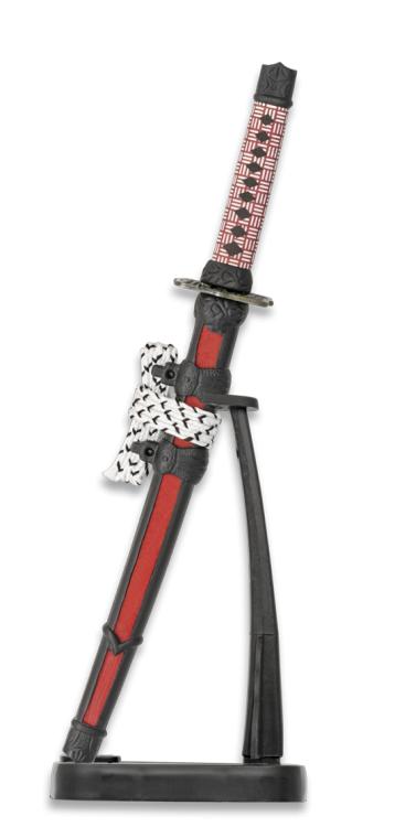Mini Katana rouge et noir, manche ABS, avec socle et lame de 9,5 ...