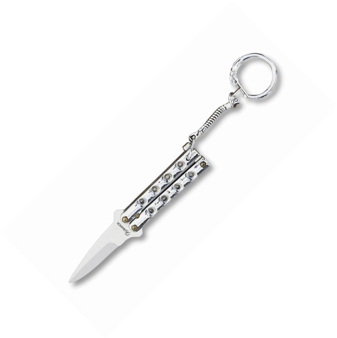 Navaja llavero mariposa con mango de zamak cromado y hoja de 4 cm