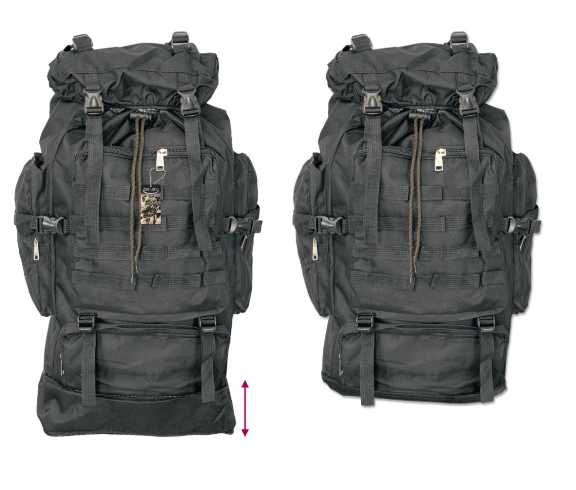 Mochila negra con capacidad de 60 litros de nylon de color negro