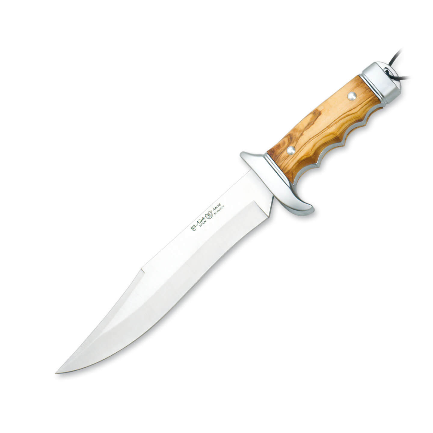 Cuchillo de caza Bowie Cetreria con mango de madera de olivo y cr...
