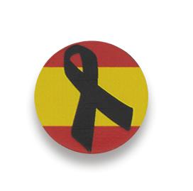 Pin redondo con la bandera de España y lazo negro