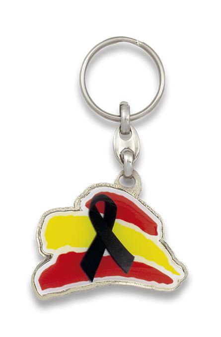 Llavero con la bandera de España y crespón negro