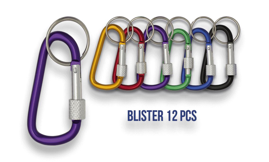 Mosquetones en blíster de 12 unidades de colores surtidos de 6 cm...
