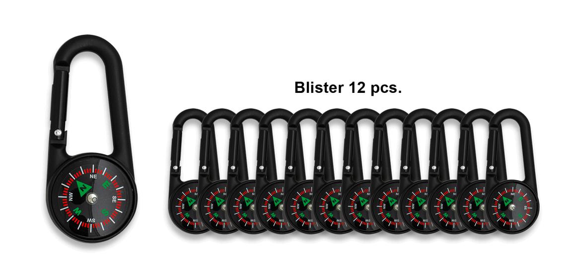 Mosquetones con brújula de 7 cm de largo presentados en blíster d...