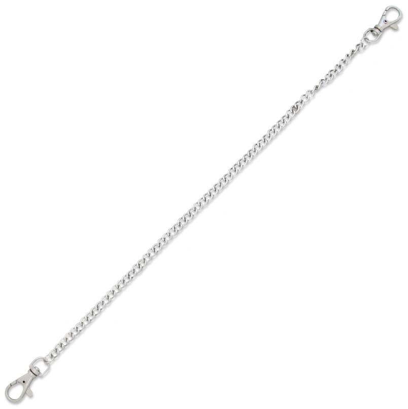 Cadena plana con dos mosquetones, 33 cm de largo presentado en bl...