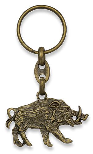 Llavero de jabalí de zamak bañado de color oro viejo