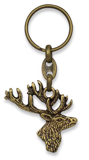 Llavero bañado imitación oro viejo de ciervo con dimensiones de 4...