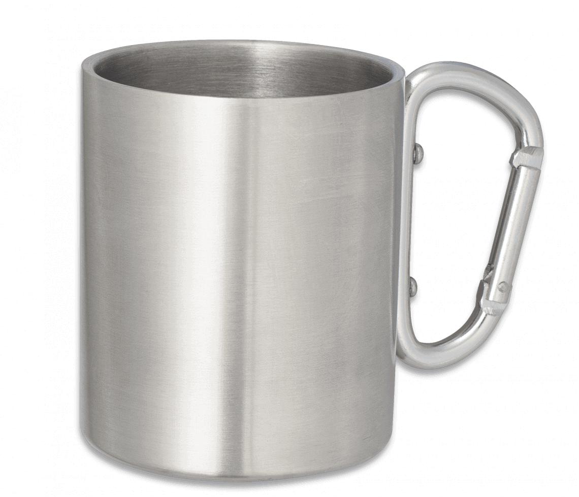 Vaso de acero inoxidable con mosquetón y doble capa térmica