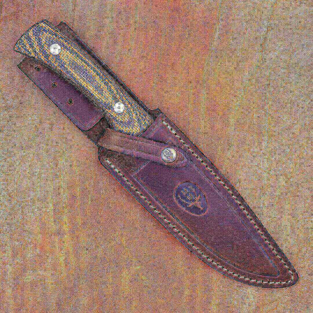 Cuchillo enterizo Muela Jabali con puño de micarta yute mostaza