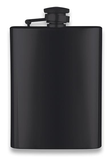 Petaca de color negro de acero inoxidable con capacidad de 8 onza...