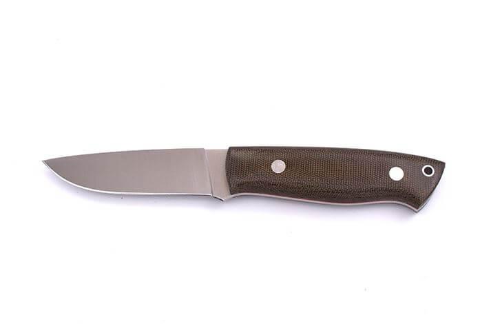 Bushcraft Brisa Trapper 95 Flachmesser mit grünem Micarta-Griff und Bushcraft-Scheide