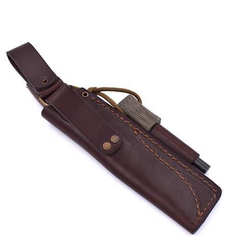 Bushcraft Brisa Trapper 95 Scandi-Messer mit grünem Micarta-Griff mit Elmax-Stahl und Bushcraft-Scheide mit Firesteel