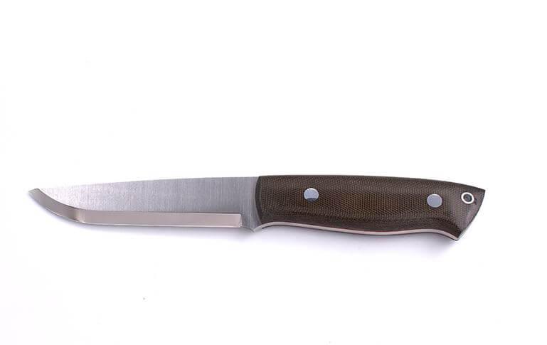 Brisa Trapper 115 Scandi-Messer mit grünem Micarta-Griff mit Elmax-Stahl und Bushcraft-Scheide