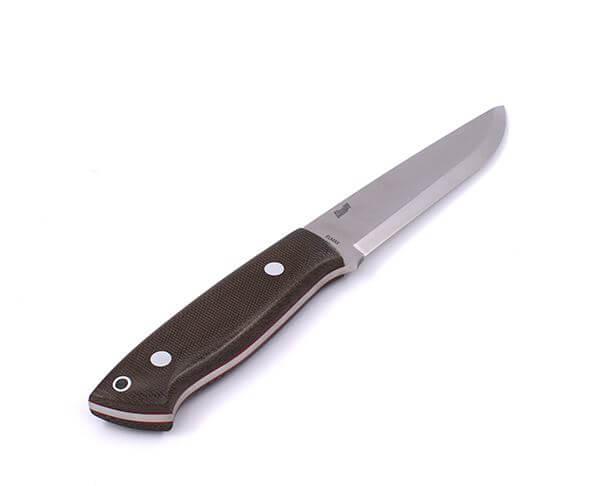 Brisa Trapper 115 Scandi-Messer mit grünem Micarta-Griff mit Elmax-Stahl und Bushcraft-Scheide mit Feuerstein