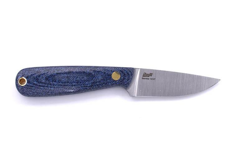 Brisa Necker 70 Neck Knife mit Jeans-Micarta-Griff mit Multicarry-Scheide