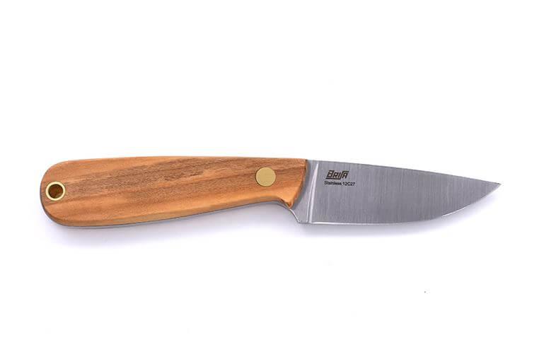 Cuchillo de cuello Brisa Necker 70 con puño de madera de olivo con funda de piel