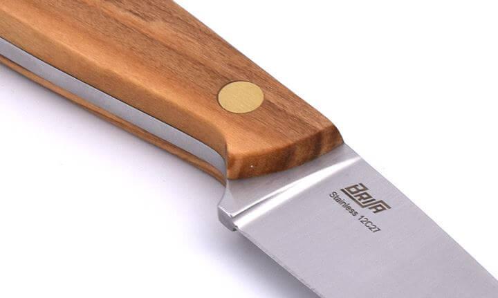 Brisa Necker 70 Neck Knife mit Olivenholzgriff mit Multipositions-Lederscheide