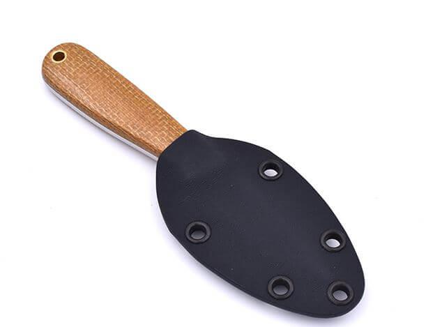 Cuchillo de cuello Brisa Necker 70 Scandi con puño de micarta mostaza y funda kydex