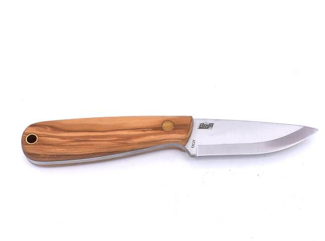Brisa Necker 70 Scandi Neck Knife mit Olivenholzgriff und Lederscheide