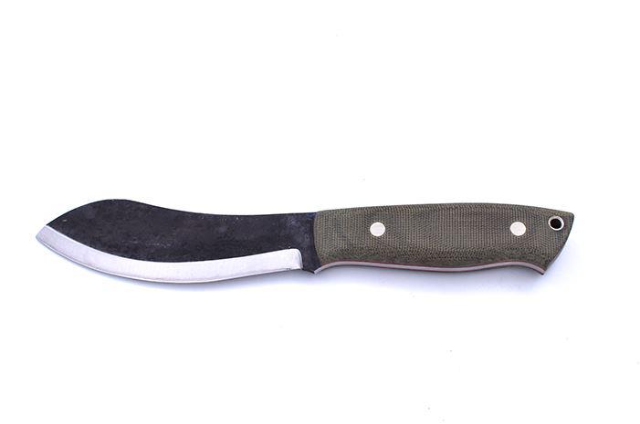 Jagdmesser Brisa Nessmuk 125 grüner Micarta und Lederscheide mit Feuerstein