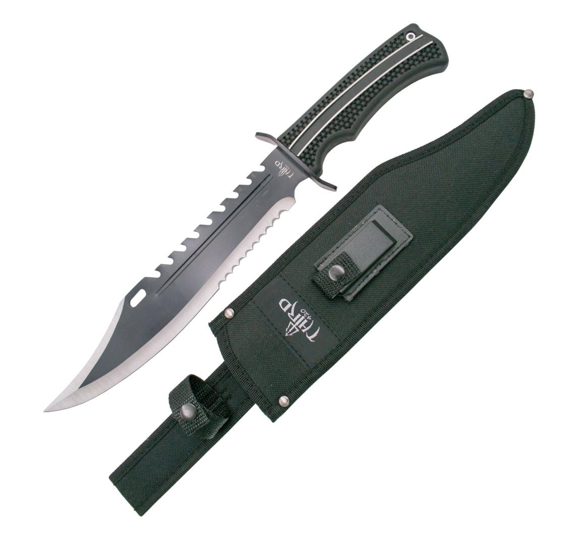 Cuchillo táctico con mango de ABS negro y piedra de afilar