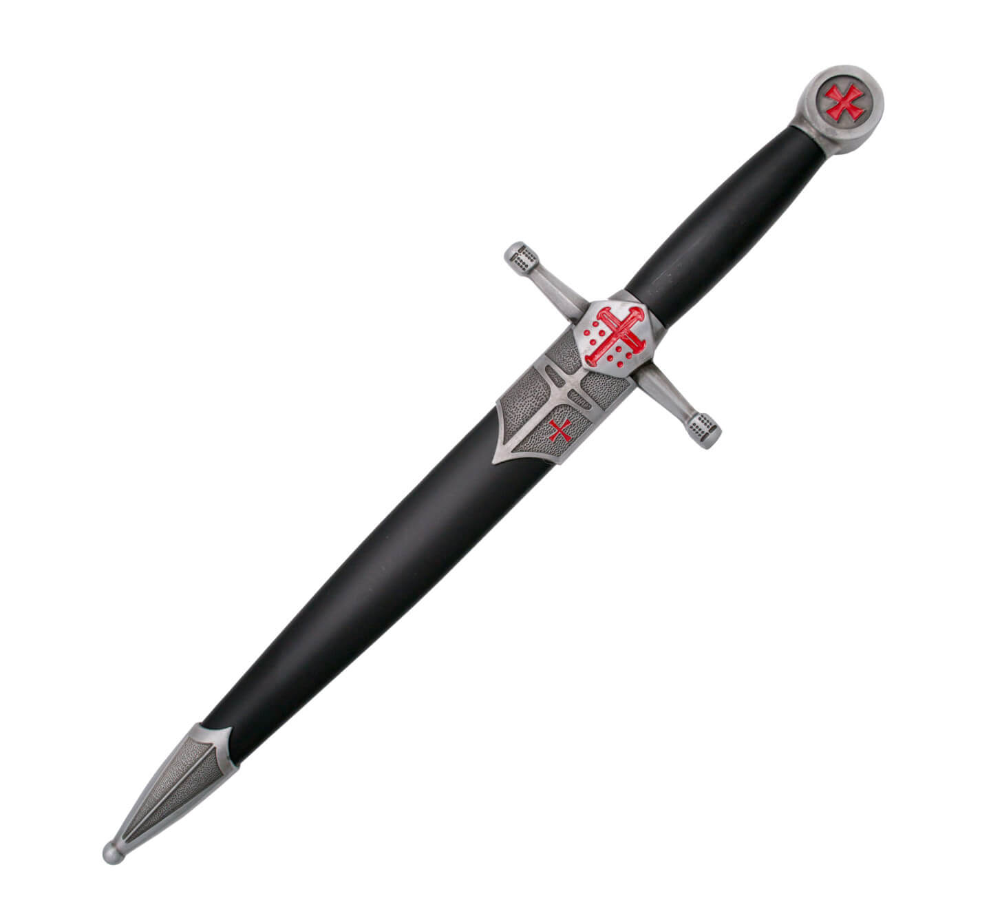 Daga antigua con mango negro decorado con cruces rojas