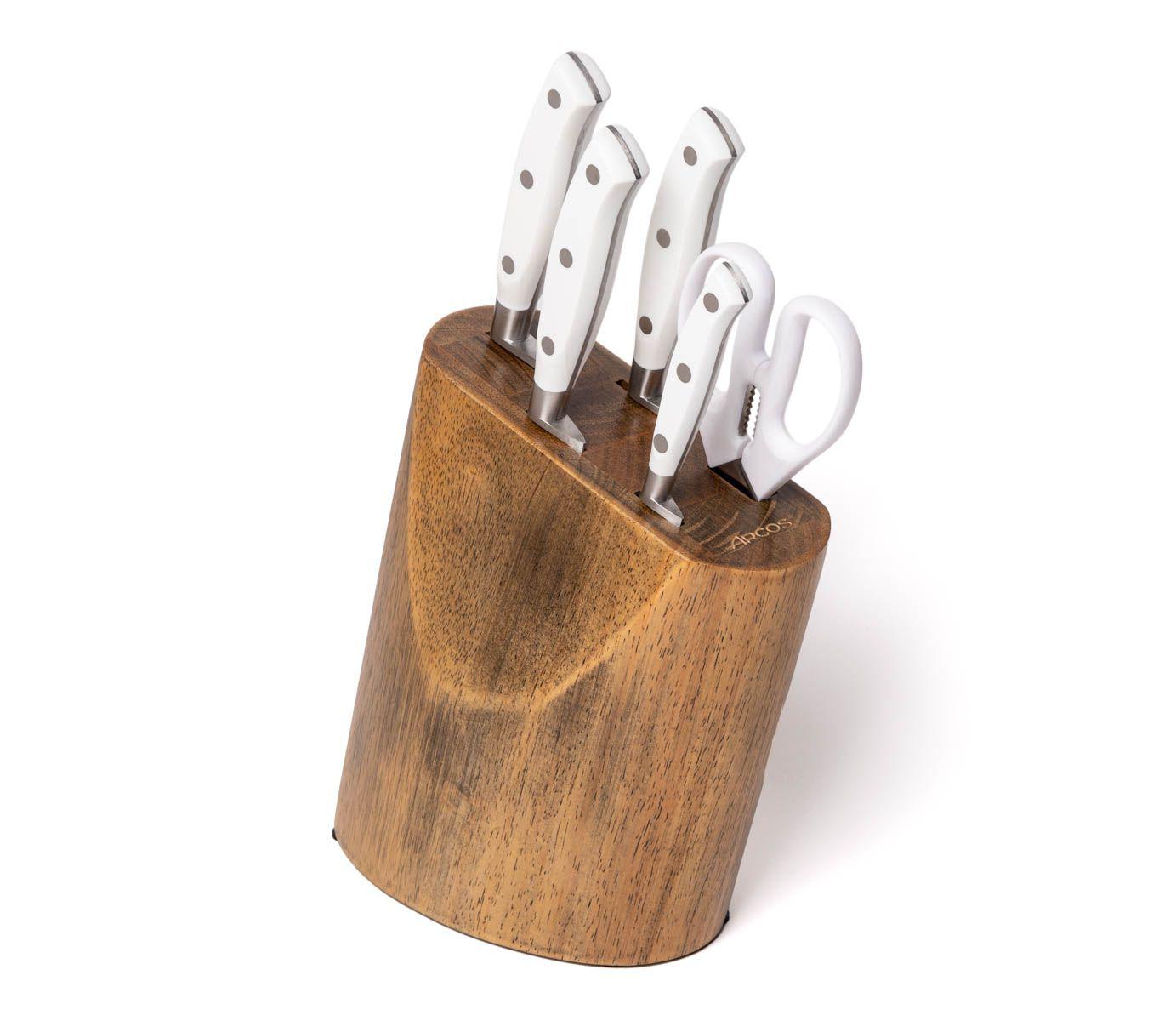 Taco de cocina Arcos Riviera blanca con 4 cuchillos y tijeras