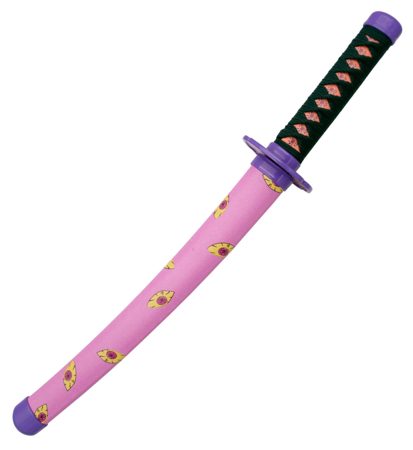 Mini katana Kokushibou de Tsugikumi Michikatsu rosa con decoración amarilla