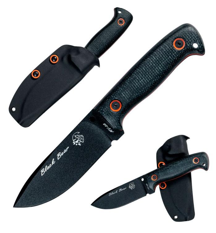 JV Black Bear mit schwarzen Micarta-Schuppen und schwarzer Klinge