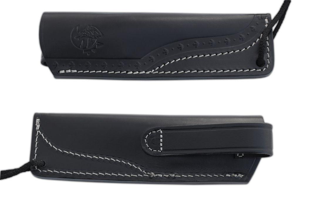 JV K2 cuchillo táctico con mango de TRF negro y funda de piel